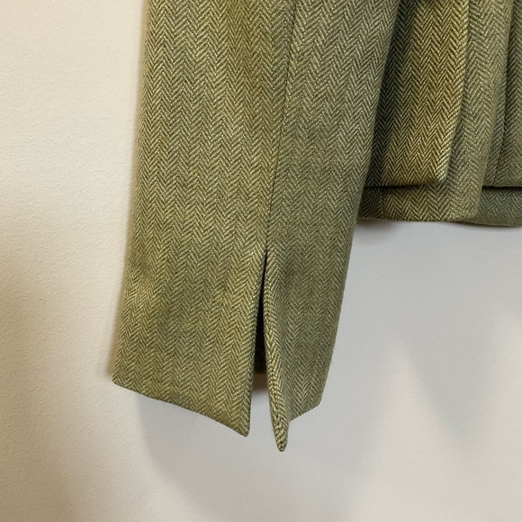 CHARLES NOLAN New York Green Wool Chevron Blazer With Elbow Patches Size 4 - Picture 6 of 9